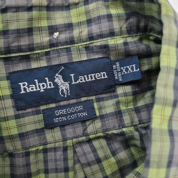 Ralph Lauren Greggor Mens XXL Button-Up Shirt Green Blue Plaid Short Sleeve 6011 - Picture 7 of 8